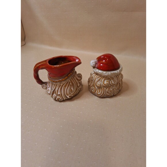 Ceramic Santa Sugar & Creamer Set Christmas Holiday Gift Adorable Santa Face - Picture 2 of 8